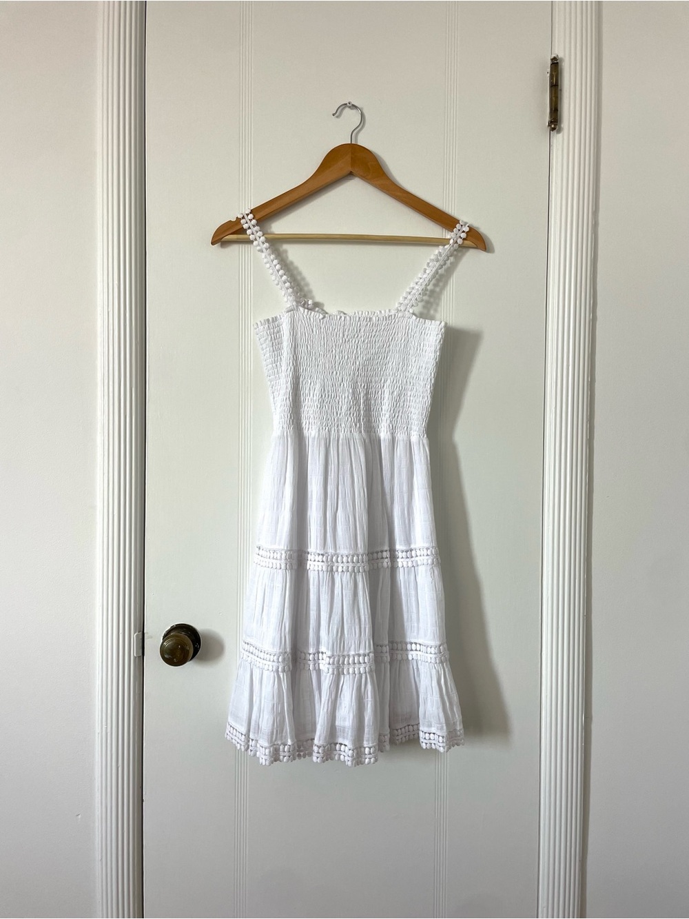 Steve Madden White Smocked Mini Dress with Crochet Straps